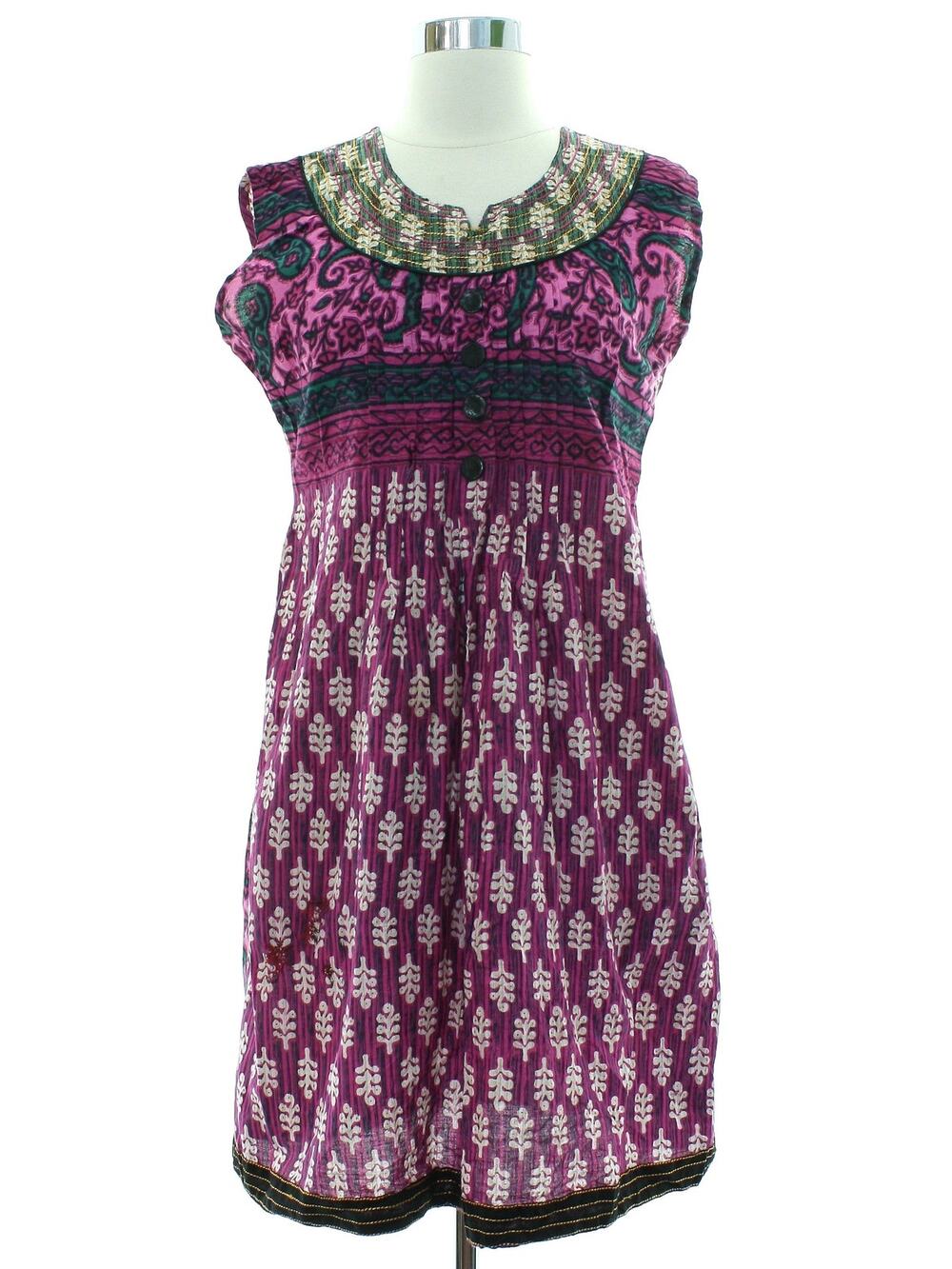 Vintage 90s Pink Purple Boho A-Line Sleeveless Dress Women's Small/Medium